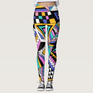 Leggings Formas Geométricas Retro: Vintage colorido.