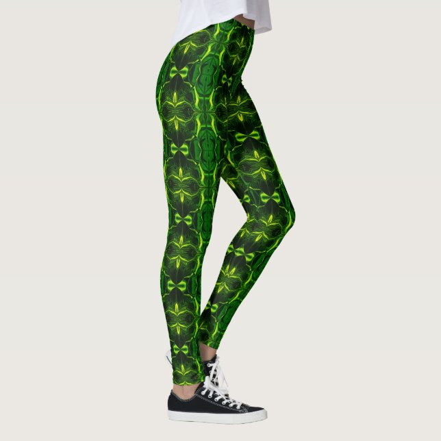 Leggings Formas, "rastros verdes flotan" en fondo oscuro. (Derecha)