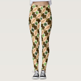 Leggings Formas, rayas, círculos o hexágono verde beige