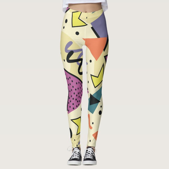 Leggings Formas retro de Memphis nostálgicas (Anverso)