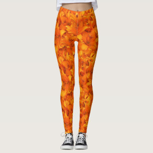 Leggings Foto anaranjada vibrante floral de los lirios del