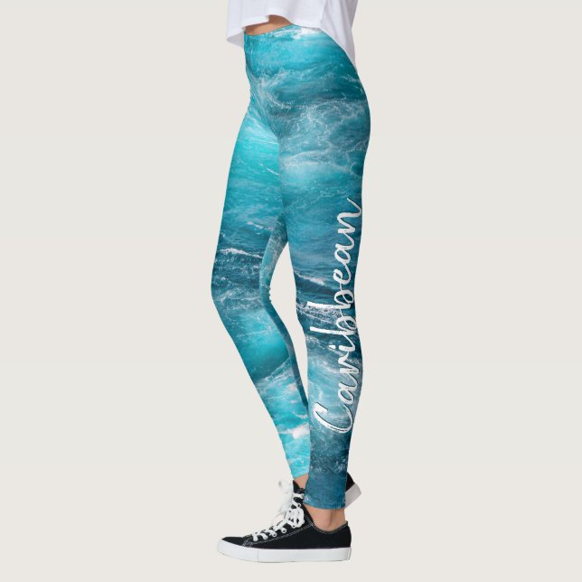 Leggings Foto de agua turquesa de crucero tropical caribeño (Izquierda)