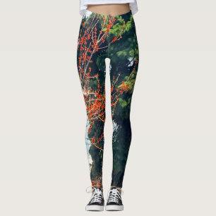 Leggings Foto De Bosque Rojo Y Verde Naturaleza