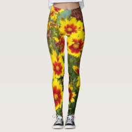 Leggings Foto de Flores de Coreopsis rojas y amarillas en