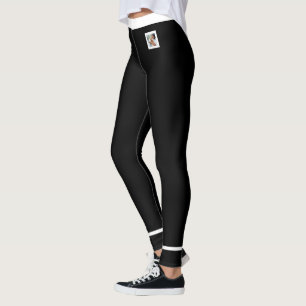 Leggings Foto de mascota gato personalizada con rayas blanc