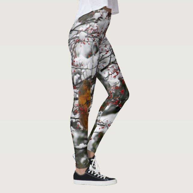 Leggings Foto del árbol de nieve de las ardillas rojas de l (Derecha)