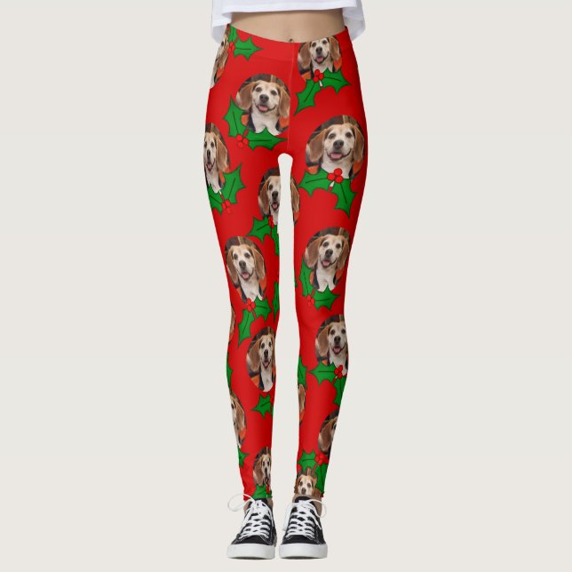 Leggings Foto Mascota de los Navidades Red Green Holly (Anverso)