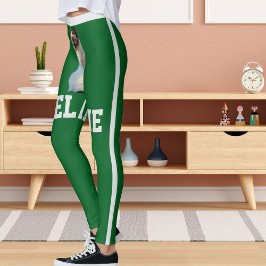 Leggings Foto personalizada de Mascota grisáceo verde lindo