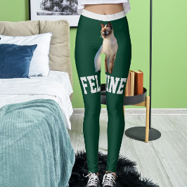Leggings Foto personalizada de un gato siamés verde de caza