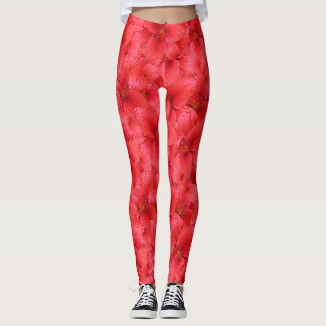 Leggings Foto roja floral de los lirios del jardín (Anverso)