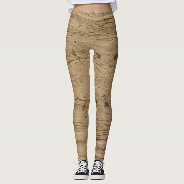 Leggings Fotografía de madera Patrón de rayas naturales mar (Anverso)