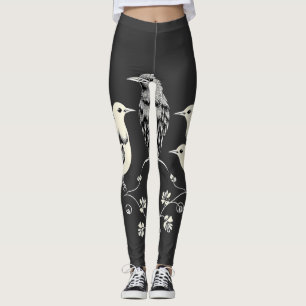 Leggings Four Birds on a Branch Illustration