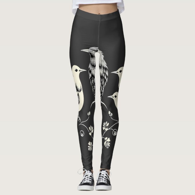 Leggings Four Birds on a Branch Illustration (Anverso)