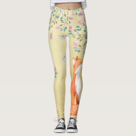Leggings Fox con las mariposas y las flores rosadas