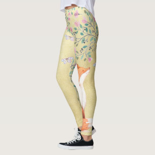 Leggings Fox con las mariposas y las flores rosadas