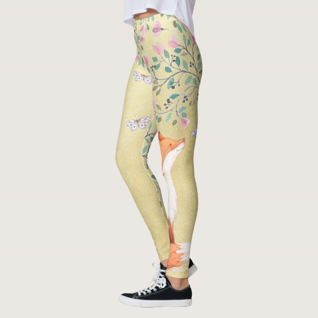 Leggings Fox con las mariposas y las flores rosadas (Izquierda)
