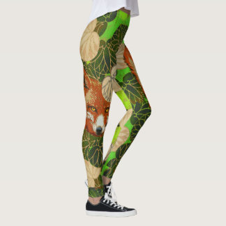 LEGGINGS FOX ROJA ENTRE LAS HOJAS VERDES Y LA FUGA