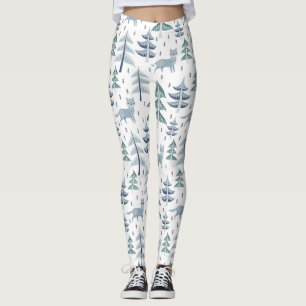 Leggings Fox y árboles de invierno de arte popular