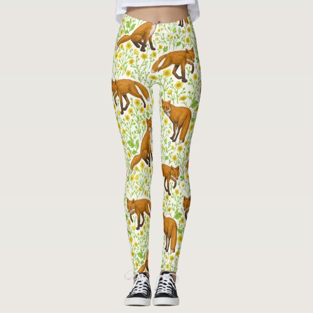 Leggings Foxes y mariposas en blanco natural (Anverso)