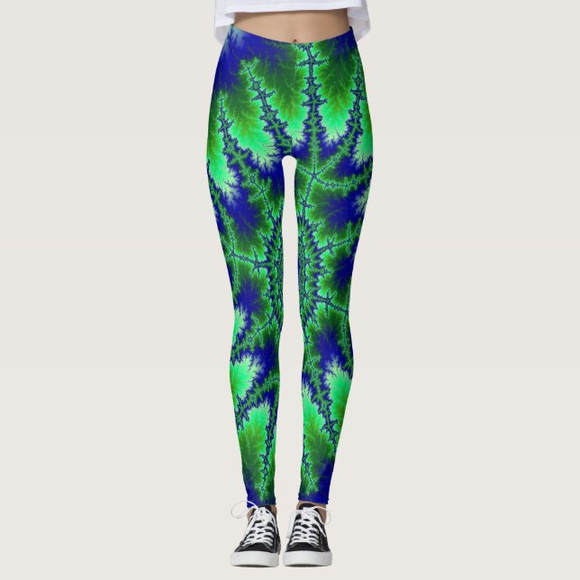 Leggings Fractal azul y verde colorido (Anverso)