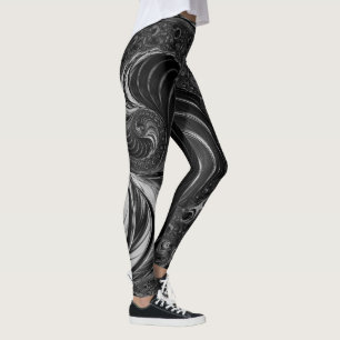 Leggings Fractal Black White Metalizado Nautilus Swirl