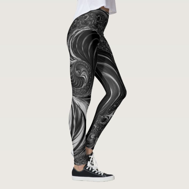 Leggings Fractal Black White Metalizado Nautilus Swirl (Derecha)