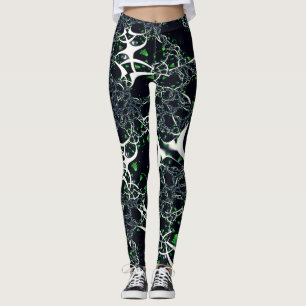 Leggings Fractal blanco imperfecto en el espacio negro, de 