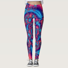 Leggings Fractal celeste, rosa, púrpura y azul