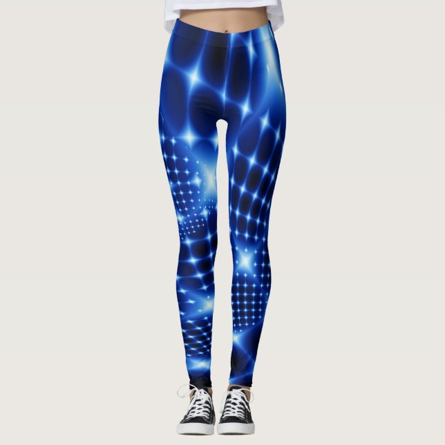 Leggings fractal de brillo azul (Anverso)