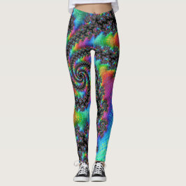 Leggings Fractal de espiral de arcoiris psiquínico trippy