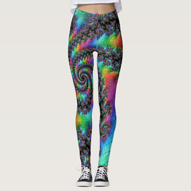 Leggings Fractal de espiral de arcoiris psiquínico trippy (Anverso)