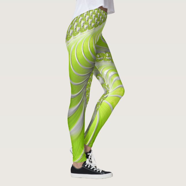Leggings Fractal en espiral verde lima abstracto (Derecha)