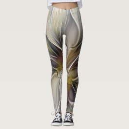 Leggings Fractal floral, flor de fantasía con colores de la