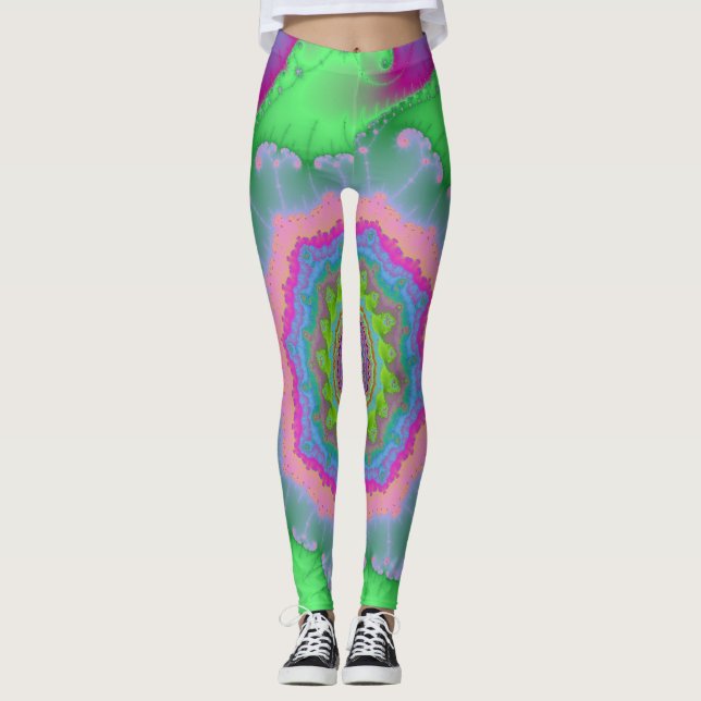 Leggings Fractal verde y verde colorido (Anverso)