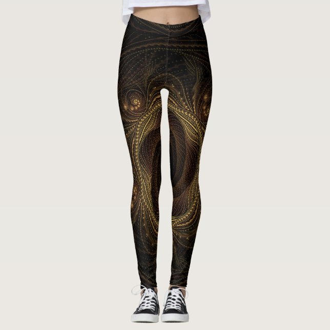 Leggings Fractales geométricos Black Gold Brown Elegant (Anverso)