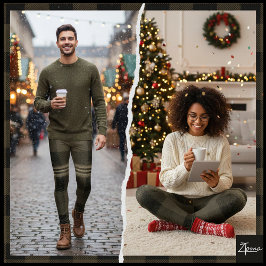 Leggings Franela de Cuadros Oliva Oscuro Negro Muted