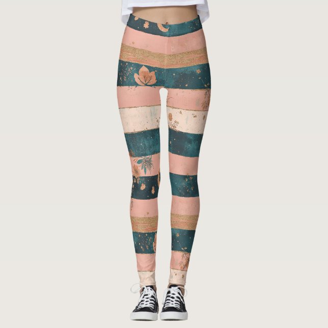 Leggings Franela de rayas celestiales de teal y arcilla con (Anverso)