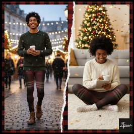 Leggings Franela Negra Granate Oscura de Cuadros