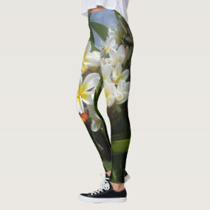 Leggings Frangipanis con mariposa, piernas de impresión com