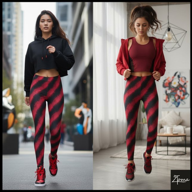 Leggings Franja diagonal ciberparpadeo rojo negro (Subido por el creador)