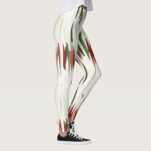 Leggings franjas abstractas verdes y rojas