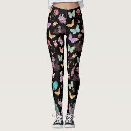 Leggings Frascos de perfume, flores, mariposas acuarela