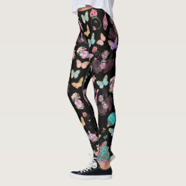 Leggings Frascos de perfume, flores, mariposas acuarela