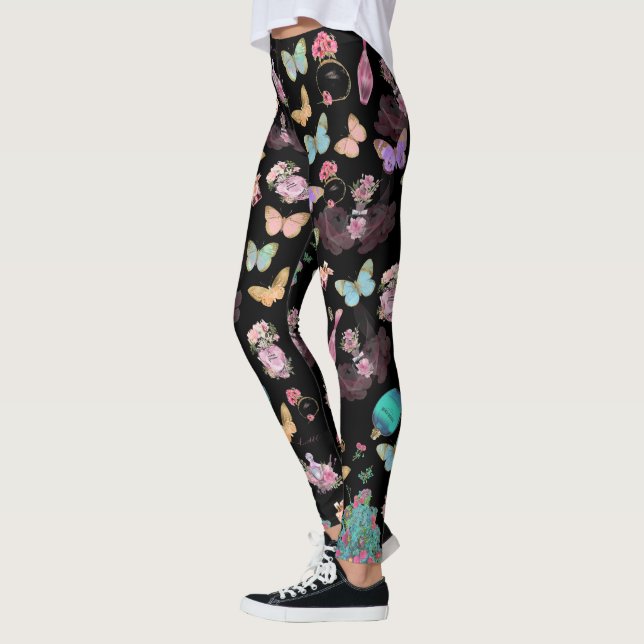 Leggings Frascos de perfume, flores, mariposas acuarela (Izquierda)