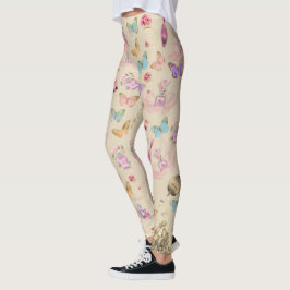Leggings Frascos de perfume, flores, mariposas acuarela