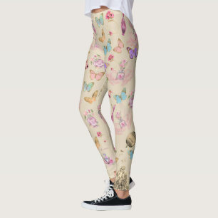 Leggings Frascos de perfume, flores, mariposas acuarela