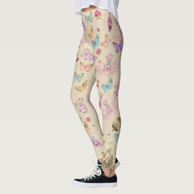 Leggings Frascos de perfume, flores, mariposas acuarela (Izquierda)