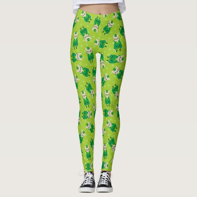 Leggings Frenchie lindo afortunado el el día de St Patrick (Anverso)