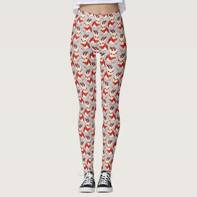 Leggings Frenchie poner crema en suéter del navidad (Anverso)