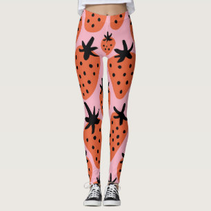 Leggings Fresa divertida, diseño a mano sin fisuras.